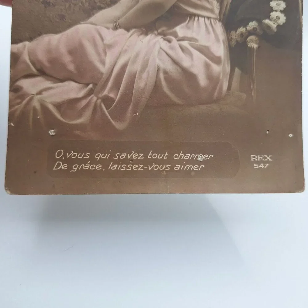 Rex Antique Romantic Postcard 1919 Sepia French Couple‎ Illustration Note Love